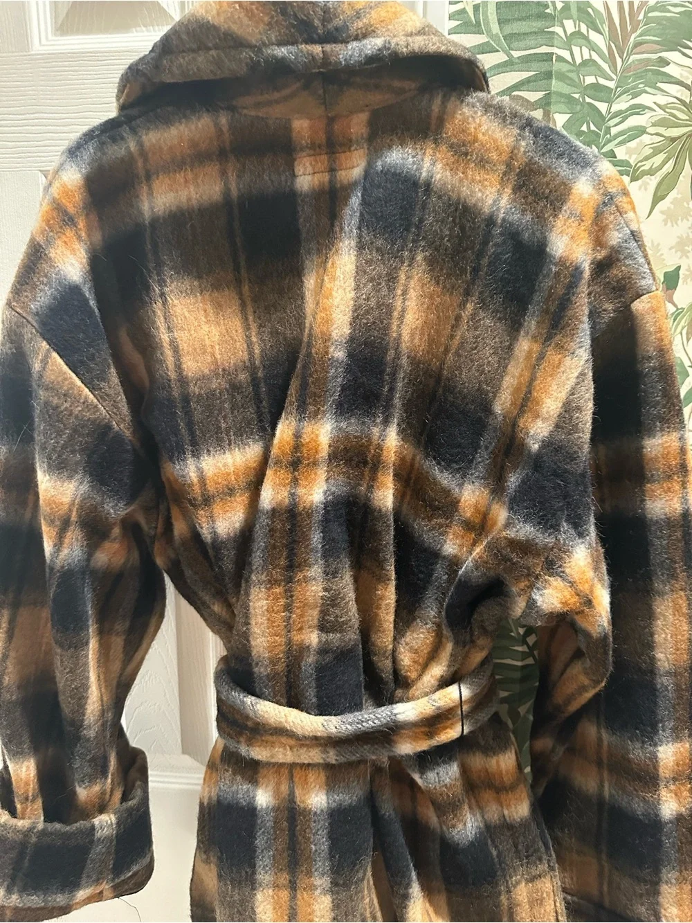 NWT Lauren Ralph Lauren Plaid Wool Blend Shawl Collar Wrap Coat Jacket L